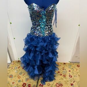 Sherri Hill Dazzling Strapless Blue Sequin Dress SZ 0 NWOT